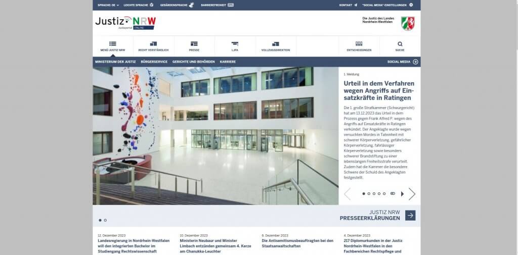 Webseite von der Justiz NRW